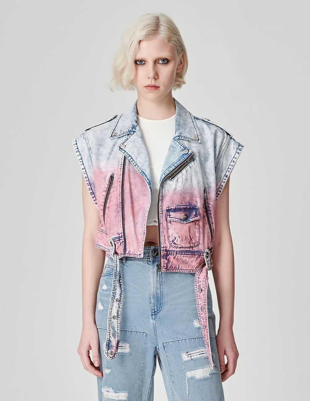 Women's Snowflake Dyed Denim Vest Jacket