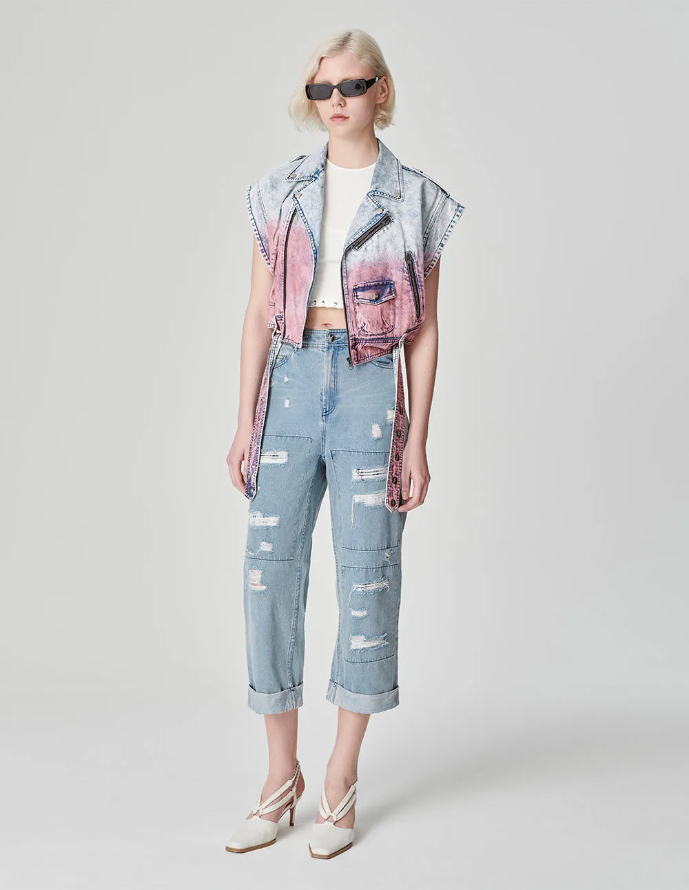 Women's Snowflake Dyed Denim Vest Jacket