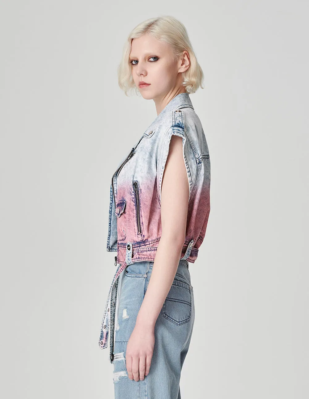Women's Snowflake Dyed Denim Vest Jacket