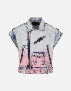 Women's Snowflake Dyed Denim Vest Jacket