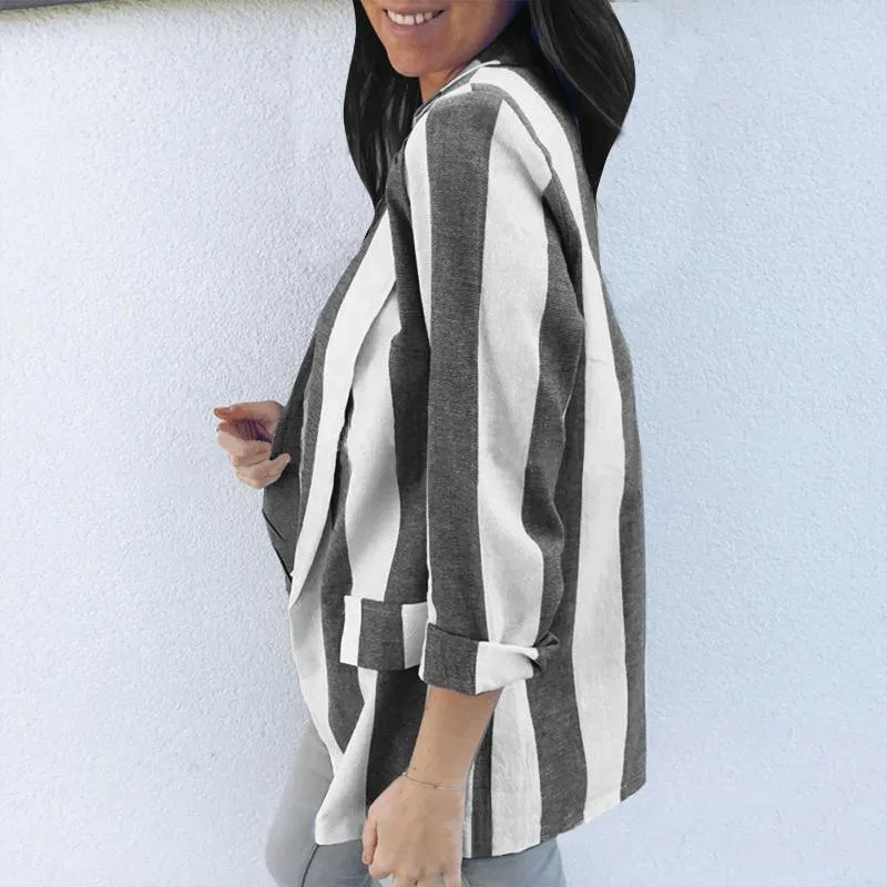 Women's Spring Casual Polyester Slim Striped Blazer