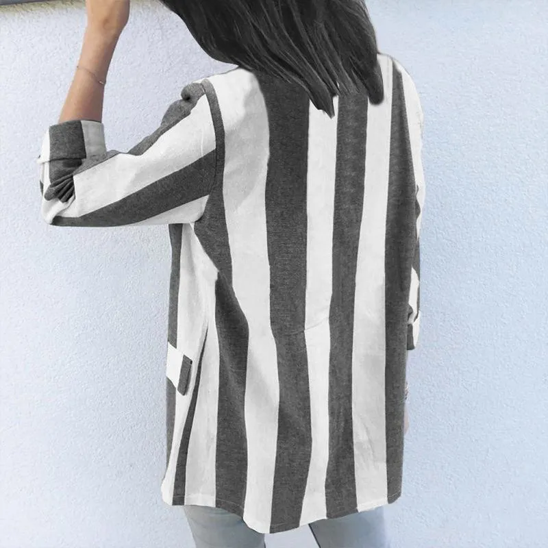 Women's Spring Casual Polyester Slim Striped Blazer