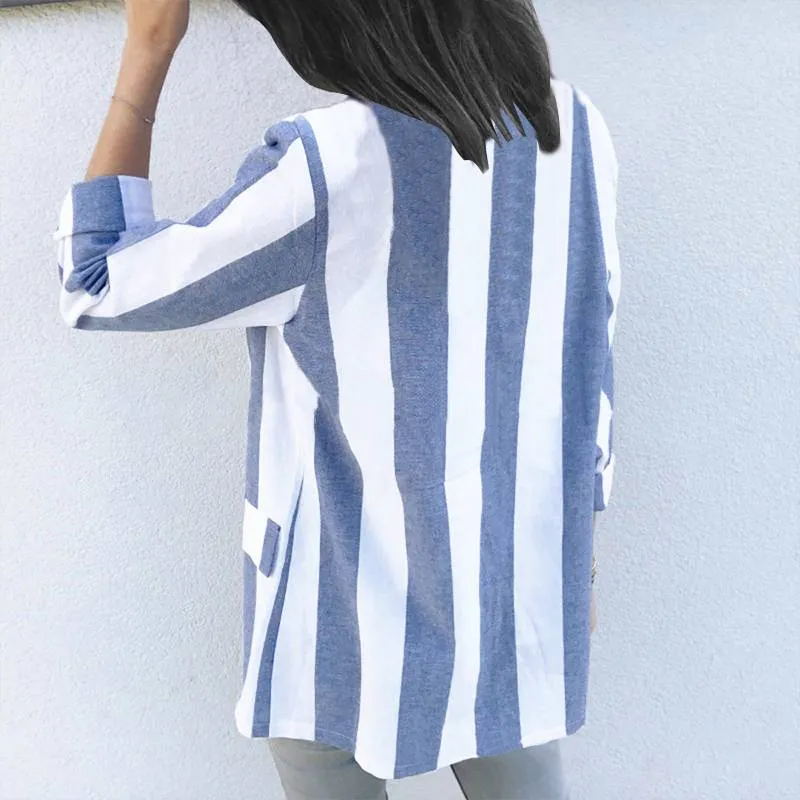 Women's Spring Casual Polyester Slim Striped Blazer