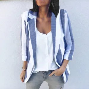 Women's Spring Casual Polyester Slim Striped Blazer