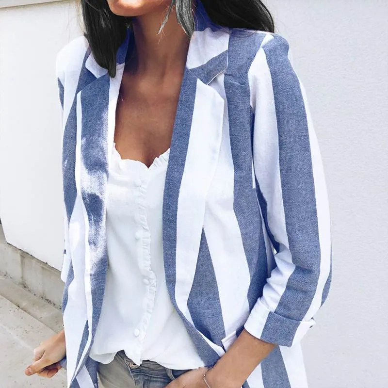 Women's Spring Casual Polyester Slim Striped Blazer