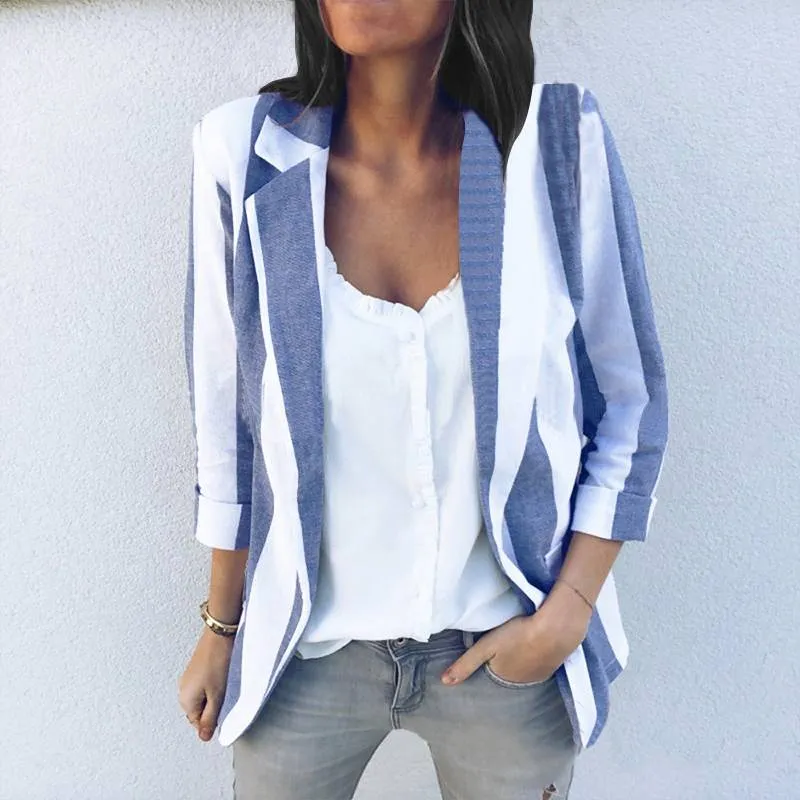 Women's Spring Casual Polyester Slim Striped Blazer