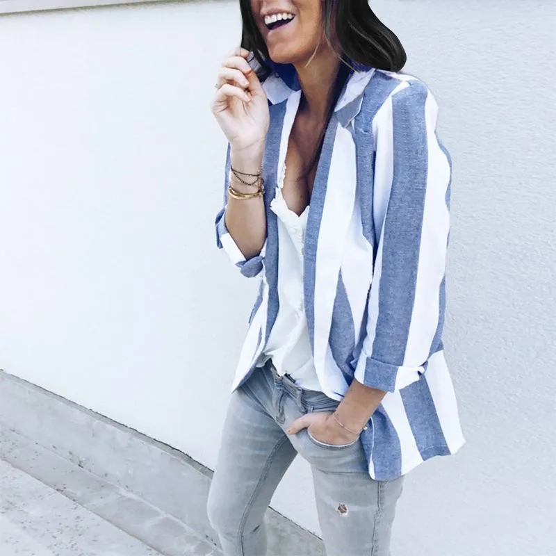 Women's Spring Casual Polyester Slim Striped Blazer
