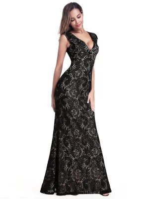Women's V-Neck Cap Sleeve Floor Length Bridesmaid Dress