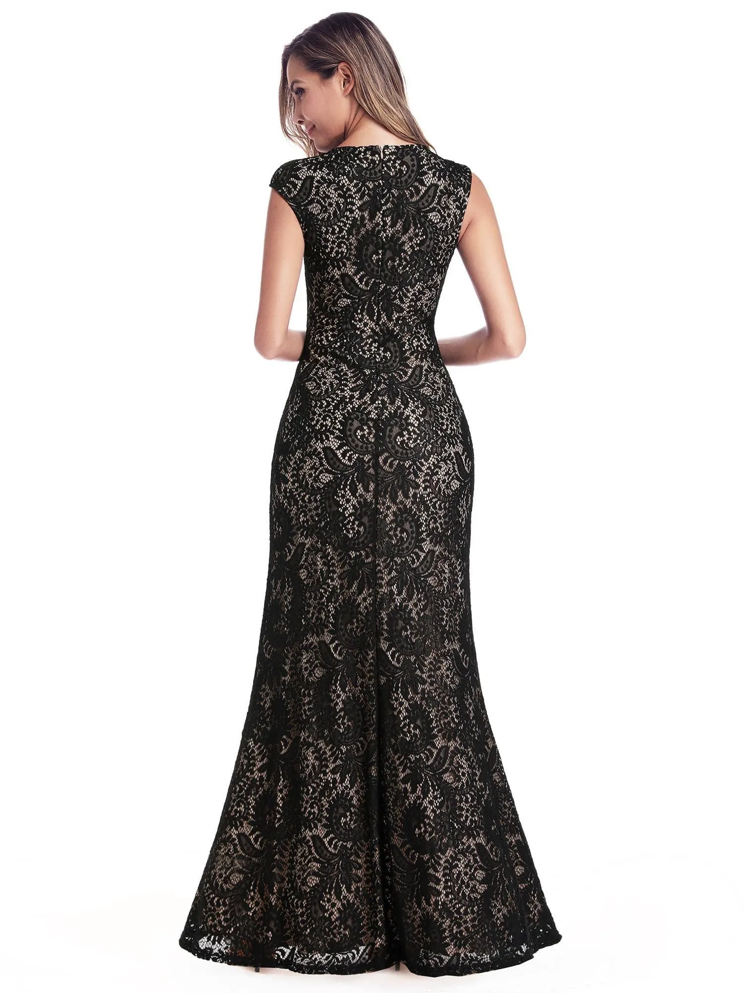Women's V-Neck Cap Sleeve Floor Length Bridesmaid Dress