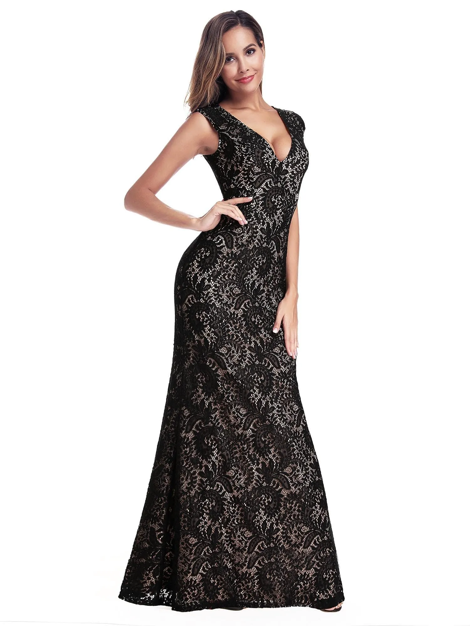Women's V-Neck Cap Sleeve Floor Length Bridesmaid Dress