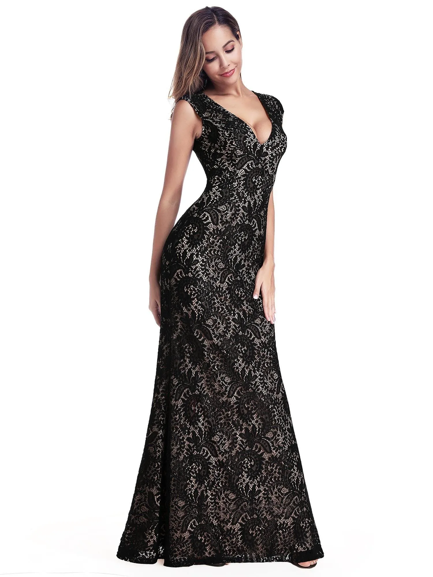 Women's V-Neck Cap Sleeve Floor Length Bridesmaid Dress