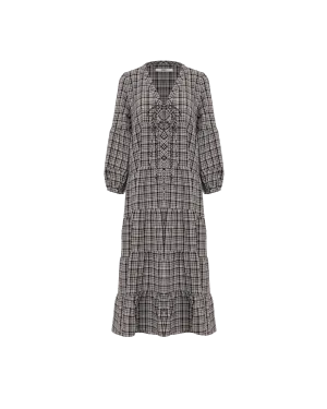 WREN TIERED MAXI DRESS BLACK CHECK